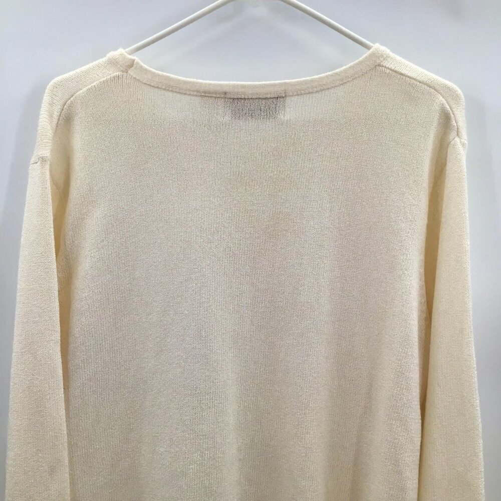 Vintage 1X Winter Flowers Sweater Embroidered Iridescent Sequin Ivory Gold L/S - Picture 9 of 13